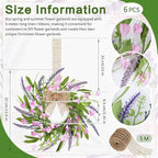 6 PCS 9'' Mini Pink Forsythia Lavender Wreath for Front Door Small Spring Kitchen Cabinet Wreaths with Burlap Ribbon Hanging Farmhouse Wreaths Artificial Greenery Wreath for Porch Wall Window Decor