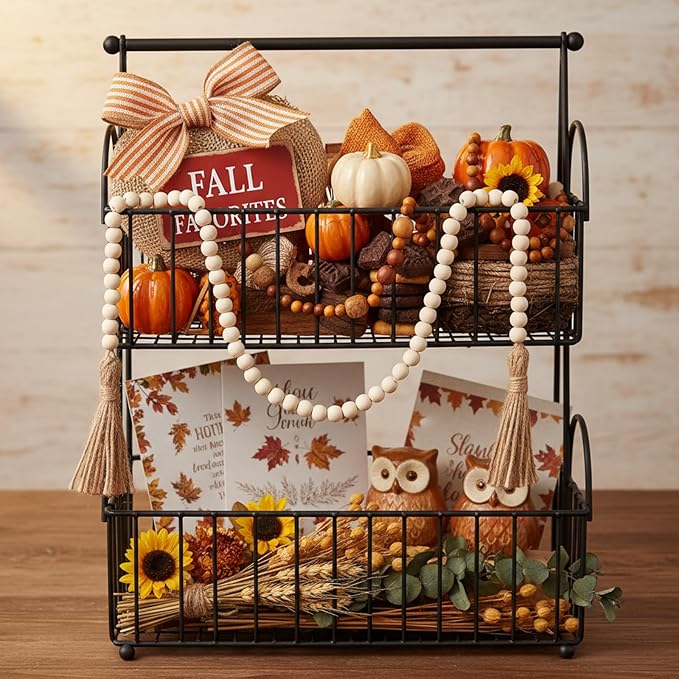 Equsion Seasonal Wooden Bead Garland with Tassels, 3.3 ft Holiday Vintage Boho Bead Garland Easter Tray Decoration, Vase Wall Room Art Birthday Party Decoration(Beige)