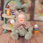8 Inch Rabbit Hand-Painted Porcelain Face Doll with Plush ＆ Acrylic Cotton Body, Mini Kawaii High-Color Makeup Ceramic Doll for Room Decor, Birthday Gifts, Collectible，Name Jade