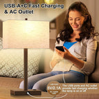 Lynnoland 21" Set of 2 Table lamp with USB A+C & AC Outlets, Touch Control 3-Way Dimmable Nightstand Lamps for Bedroom Living Room Office Reading, Line Shade Touch Lamps, 3000K LED Bulbs Included