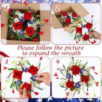 4 PCS Mini Patriotic American Cabinet Wreaths Small Red White and Blue Floral Wreath for Front Door with Ribbon Roses Daisy Forsythia July Independence Day Hanging Wreath for Porch Wall Window Decor
