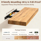 fuqing Floating Shelves for Wall, 24 inch Rustic Solid Elm Wood Floating Shelves, Wooden Wall Shelves with Invisible Heavy Duty Brackets for Living Room, Bedroom, Kitchen, Bathroom, 2 Pack, Natural