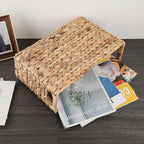 BTSKY Woven Magazine Holder, Water Hyacinth Magazine Basket, Natural Narrow Storage Basket Bin for Books & Files, Magazine Rack with Built-in-Handle for Home, Office & Desk - 15.4x5.5x9.8 Inch