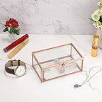 Hipiwe Vintage Glass Keepsake Box Rectangle Jewelry Display Organizer Lidded Box Home Decor Glass Decorative Box for Trinket Rings Earrings Bracelet, Rose Gold, Small
