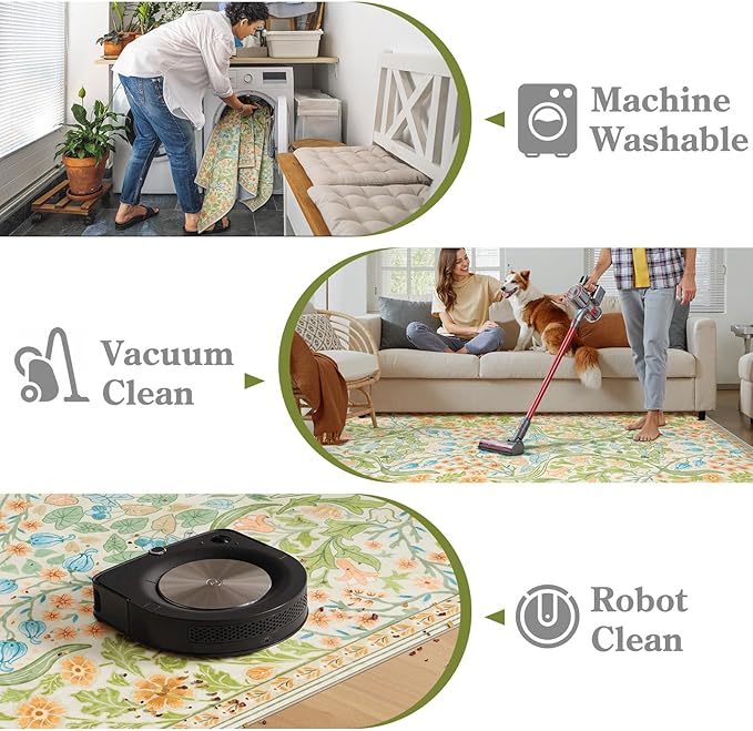 Moynesa Floral Hallway Runner Rug, Washable 2x6 Kitchen Rug Runner, Non Skid Boho Soft Bathroom Carpet Runner 6ft, Ultra Thin Botanical Throw Mat for Laundry Bedroom, Spring