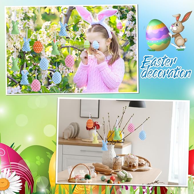 Jutom 108 Pcs Easter Egg Rabbit Ornaments Shamrock Felt Heart Hanging Ornaments Heart Shaped Clover Baubles Shamrock Egg Felt Decoration for Holiday Favor (Lovely)