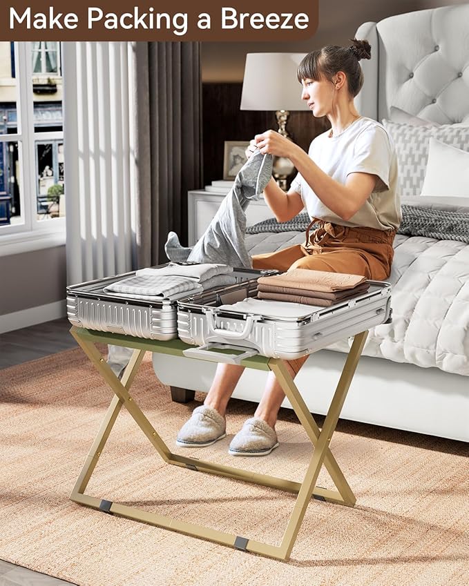 IBUYKE Luggage Rack for All Suitcase Sizes,Foldable Suitcase Stand,Metal Luggage Holder,Easy to Assemble for Bedroom Living Room Hotel,Gold TLR001G