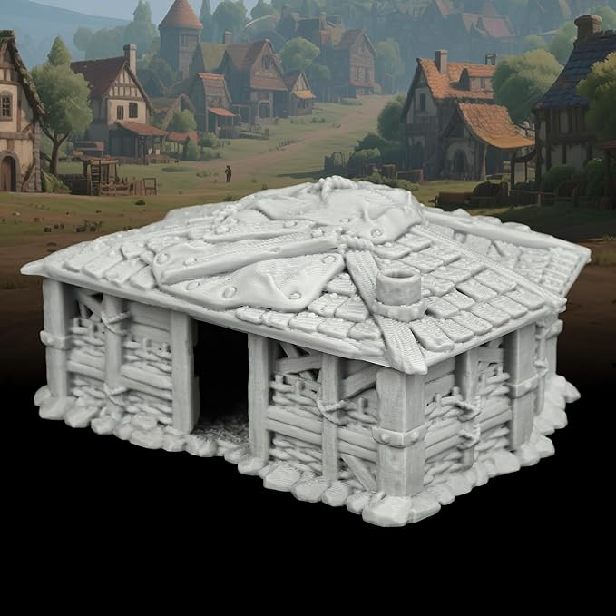 TTRPG Buildings – 25mm Scale Unpainted Tabletop Scenery Props for Role Playing, Dungeons and Dragons RPG Terrain – Medieval Village H AF1124H