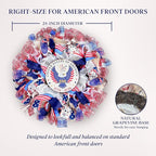 250th Anniversary Patriotic Wreaths for Front Door, 24 Inch Large 4th of July Wreath with Removable 1776-2026 Eagle Door Sign, Handcrafted Memorial Day Decorations with Light &Storage Bag