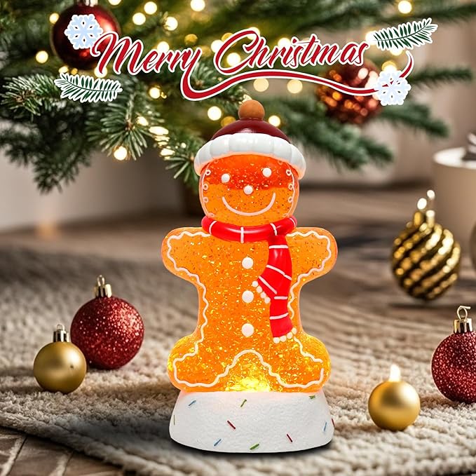 Gingerbread Christmas Snow Globe Lantern with 8 Music Songs & 6H Timer Water Snow Globe Lantern USB & Battery Operated for Christmas Festival Decorations Gifts (Gingerbread)
