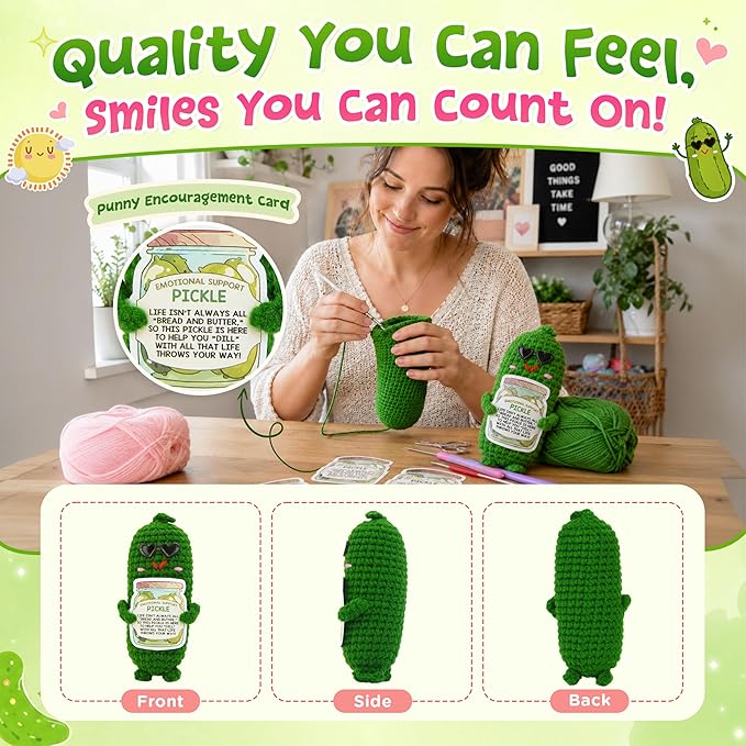 OASSIE Inspirational Gifts for Women Men - Emotional Positive Pickle Crochet - Funny Birthday Relaxation Gifts for Women Daughter Sister Friend Coworkers Teachers Nurses