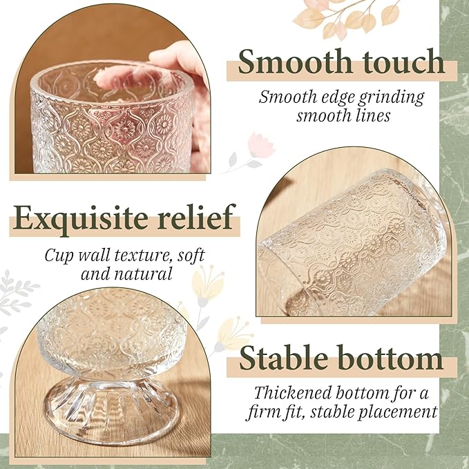 6 Pcs (H:7" W:4") Embossed Flower Vase Pedestal Glass Vase Big Base Thickened Crystal Vintage Vases for Valentines Day Wedding Home Decor Table Centerpiece House Warming Gifts(Clear)
