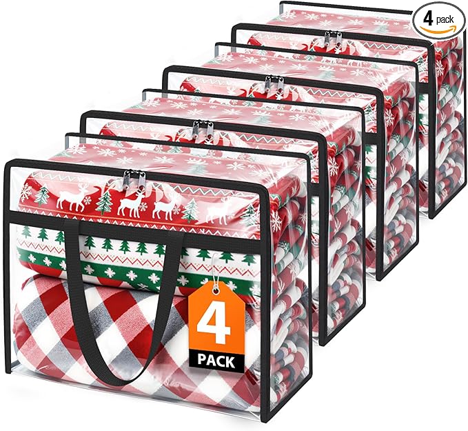 Clear Clothes Storage Bags, 4 Pack Closet Organizers and Under Bed Storage Containers, Foldable Moving Bags with Zippers for Comforter, Blanket, Bedding, Duvet, PVC Packing Bags 90L