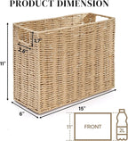 Woven Magazine Holder, 15'' x 6'' x 11'' Book Basket with Built-in Handles, Narrow File Storage Newspaper Organizer for Living Room, Bedroom, Office, Bathroom