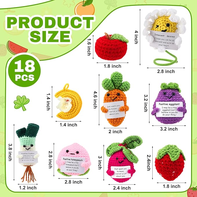 VioraWhite 18 Pcs Mixed Positive Animal Emotional Dolls Bulk Encouragement Emotional Knitted Crochet Gifts with Positive Words for Friends Coworker Decorations for Home Office