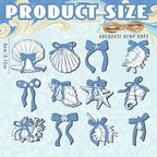 Suzile 36 Pcs Coastal Beach Wooden Ornaments Coquette Blue Bow Seashell Starfish Tree Decorations Ocean Nautical Wooden Cutouts with String Blue and White Summer Hanging Home Decorations for Party