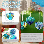 Set of 3 Handmade Glass Heart Ornaments 3.9 Inch Blue Friendship Heart Decor for Garden Home Centerpiece Gifts for Women