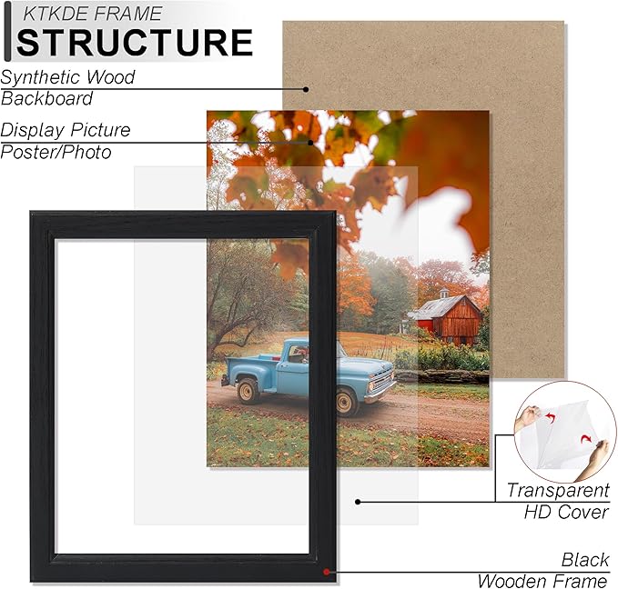 KTKDE 10x12 Picture Frame Set of 5,Black Wooden frames, Vertical & Horizontal Wall Hanging for Wall or Tapletop Display,Studio Gallery Photo Frame for Photos, Posters & Art Prints
