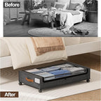LAMU Under Bed Storage with Wheels, 2 Pack Under Bed Storage Containers with Clear Lid, XXL 60L Underbed Storage Bins, Rolling Under Bed Metal Drawers for Clothes, Blankets, Shoes, Hemp Grey