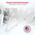 Neaties Plastic Hangers 100 Pack - Made in The USA - 6lb Capacity Standard Clothes Hangers with Notches and Reinforced Edges for Dresses, Lingerie, Shirts, Pants, and Jackets - Gray
