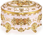 Hipiwe Vintage Metal Jewelry Box - Oval Trinket Organizer Ring Box Case with Rose Pattern Jewelry Storage Box for Ring Earrings Necklace, Gift for Women