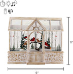 Victory Creative Christmas Illumination Cardinals Greenhouse Water Globe 8"x9" Musical Giltter Spinner Battery Operated Timer & USB Xmas Light Up Snow Globe Home Decor