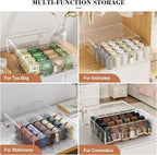Sock Underwear Drawer Organizer - 24 Compartment Clear Acrylic Storage Bins with Removable Dividers for Closet, Stackable Dresser Drawer Box for No-Mess Socks, Tiers, Baby Clothes, Belt, Tea Bag