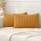 MIULEE Pack of 2 Corduroy Decorative Lumbar Throw Pillow Covers 20x12 Inch Soft Boho Striped Pillow Covers Modern Farmhouse Home Decor for Summer Sofa Living Room Couch Bed Gold Yellow
