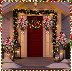 Lyrow 4 Pcs Cordless Prelit Christmas Artificial Swags 24" Xmas Stairway Swag Teardrop Trim Christmas Staircase Decoration Battery Operated Garland for Indoor Outdoor Railing Decor