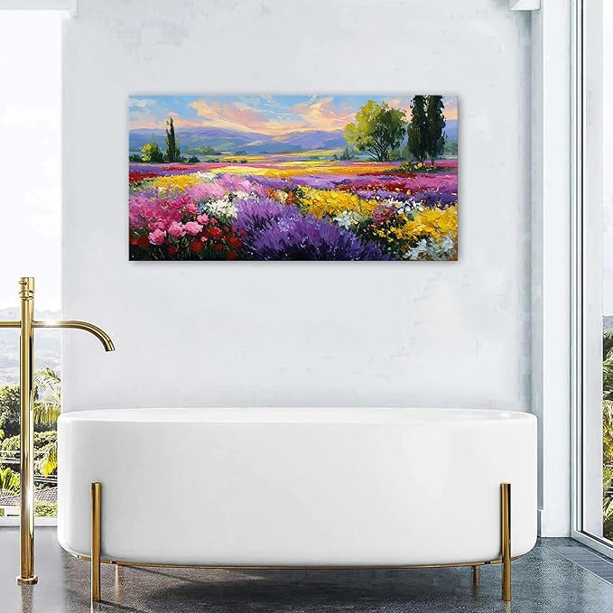 Flower Wall Art Vintage White Floral Canvas Pictures Abstract Blooming Flower Prints Painting Large Abstract Botanical Blossom Wall Decor Elegant Artwork for Bedroom Living Room Home Decoration 24x48"