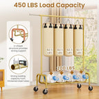 Heavy-duty Clothing Rack with Wheels, Rolling Clothes Rack, Clothes Racks for Hanging Clothes, Metal Standing Garment Racks, Gold
