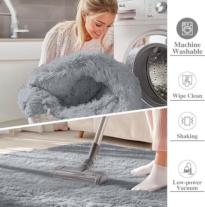 OLANLY 5x8 Machine Washable Large Area Rugs for Living Room, Bedroom, Soft Fluffy Shaggy Bedside Rug, Indoor Floor Carpet for Kids Girls and Boys, Dorms, Nursery, Home Decor, Silver Grey