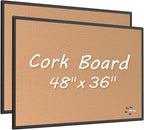 2-Pack Cork Board Bulletin Board 48 x 36, Black Aluminium Framed 4x3 Corkboard, Office Board for Wall Cork, Large Wall Mounted Notice Pin Board with 18 Push Pins for School, Home & Office