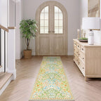 Moynesa Floral Hallway Runner Rug, Washable 2x6 Kitchen Rug Runner, Non Skid Boho Soft Bathroom Carpet Runner 6ft, Ultra Thin Botanical Throw Mat for Laundry Bedroom, Spring