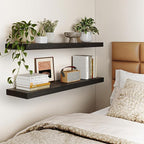 Fixwal Floating Shelves for Wall, 35.4" Long Heavy Duty Wall Mounted Rustic Wood Shelves for Living Room, Bedroom, Bathroom and Kitchen, Wall Shelves for Storage, Books, Room Decor (Black, Set of 2)