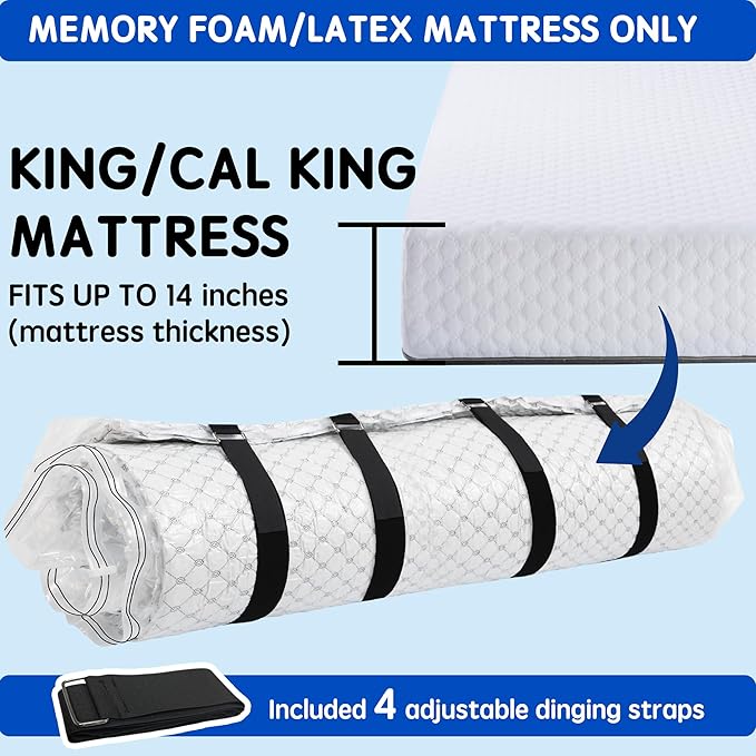 Storage Master Vacuum Storage Bag for King Size Mattress - Ideal for Memory Foam and Latex Up to 14 Inches - Designed for Easy Moving, Shipping and Storing with Straps (KING/CAL KING)