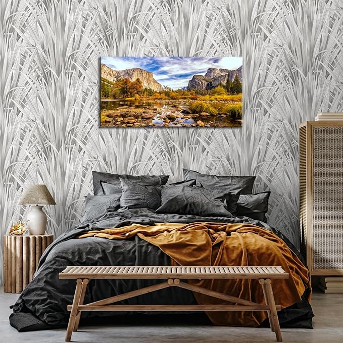 Yosemite National Park Wall Art Nature Landscape Valley Mountain Large Canvas Prints Pictures Autumn Forest Poster Trees Painting River Artwork for Living Room Office Kitchen Home Decoration 24x48”