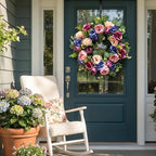 Svndlyn 22 Inch Pre-lit Artificial Spring Wreath for Front Door with Timer - 20 LED Lights, Pink Rose Peony & Eucalyptus Floral Decor, Battery Operated Summer Wreath for Indoor Covered Outdoor