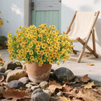 Artificial Faux Flowers Plants for Outdoors Outside Spring Summer Decoration,12 Bundles Realistic Fake Flowers Plant Greenery Silk Daisy UV Resistant Planters Balcony Porch Patio Garden Home（Yellow）