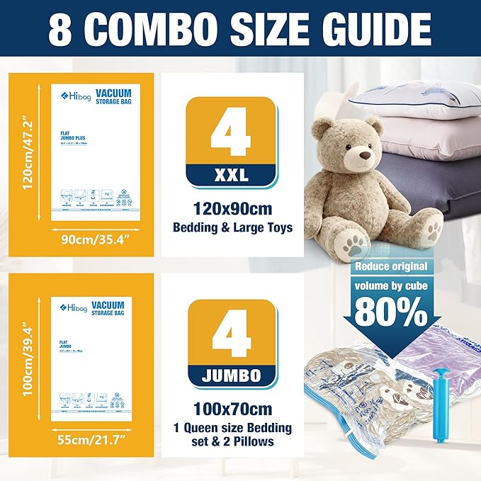 Vacuum Storage Bags Jumbo and XXL, Extra Large Vacuum Seal Bags for Bedding Blankets Comforters Clothing (4J+4XXL)