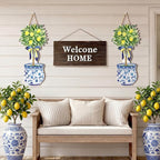 RattanView Large Size Chinoiserie Lemon Tree Door Hanger Rustic Topiary Wooden Sign Front Door Home Wreath Ornament for Farmhouse Indoor Outdoor Yard Porch Welcome Decor, 27.16 x 11.81 in