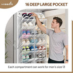 MISSLO 24 Pairs Over the Door Shoe Organizer Breathable Mesh Hanging Shoe Rack for Closet Storage with Wide Deep Pockets 8 Tier Shoes Holder Fit All the Family's Sneakers, Boots, Heels (White, 57.5")