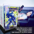 Patented Comic Book Storage Holder – Wooden & Acrylic Display Box/Case for Collectors – Organizer for Comics, Magazines & Books – Holds 150 Issues, 14.5x8 in (Black)