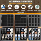 SpaceAid Shoe Organizer for Closet, 2 Pack Foldable Shoe Storage Containers Baskets Boxes Bins w/Adjustable Dividers, Fits 16-32 Pairs, Grey