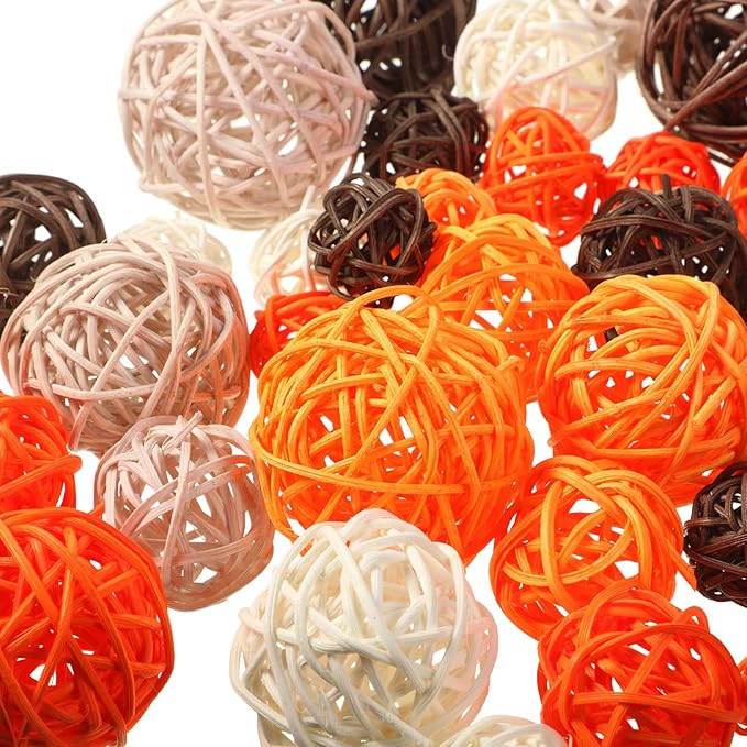 Patelai 36 Pcs Wicker Rattan Balls Decorative Balls for Vase Centerpiece Bowls Orbs Filler for Home Decor,4 Sizes(Bright Color,2.4'',2'',1.6'',1.2'')