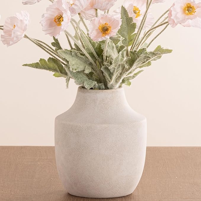 Mitt&Ditt Ceramic Flower Vase, 7.5 inch Off-White Farmhouse Rustic Vase, Handcrafted Weathered Pottery Vases, Small Flower Terracotta Vases for Home Decor, Living Room, Table, Shelf
