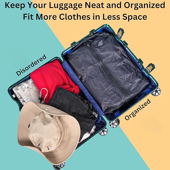 Premium Reuseable Vacuum Bags for Travel – Ideal for Efficient Packing and Space Saving in Travel Suitcase and Backpack, Space Saver Bags for Clothing (No Pump included)