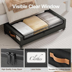 LAMU Under Bed Storage with Wheels, 4 Pack Under Bed Storage Containers with Clear Lid, XXL 60L Underbed Storage Bins, Rolling Under Bed Metal Drawers for Clothes, Blankets, Shoes, Black