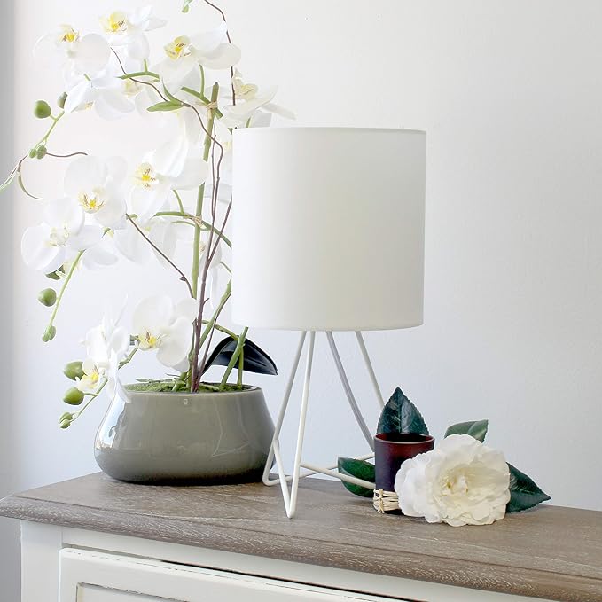 Simple Designs LT2066-WOW-LB 14" Down to The Wire Table Lamp for Bedroom, Living Room, Entryway, Office, White with White Shade, with Feit LED Bulb Included