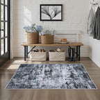 Washable Area Rug 3x5 Entryway Rug: Washable Modern Abstract Soft Thin Rug Indoor Floor No Slip Stain Resistant Carpet for Bedroom Dining Room Farmhouse Nursery Home Office - Black